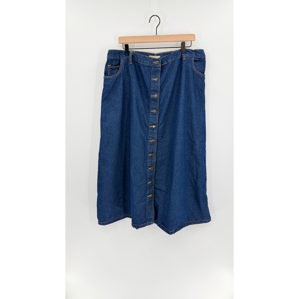 Classic Plus Size 20W Midi Denim Skirt Button Front A-Line Everyday Wear
